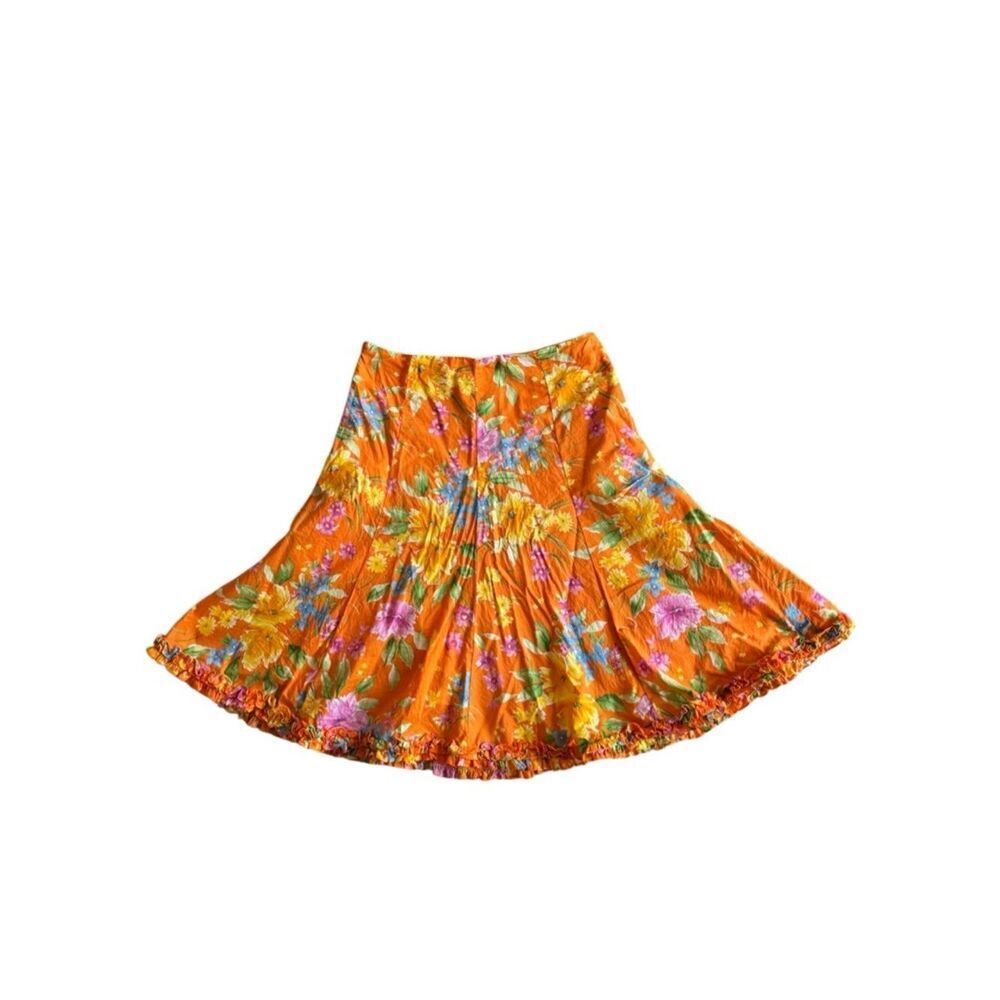 Jones New York Signature Vintage Women's Floral Ruffle Midi Skirt in Orange - 6P